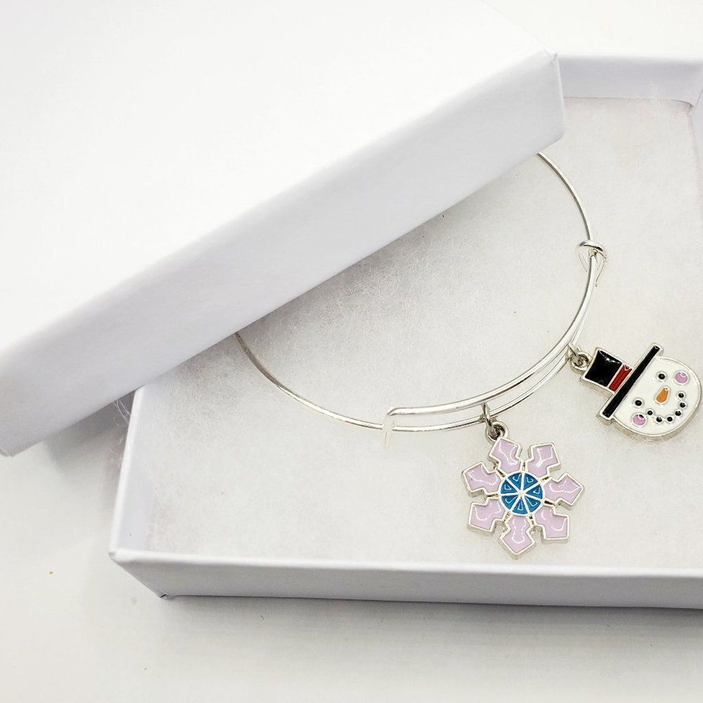 Silver Snowman Charm Bangle Bracelet
